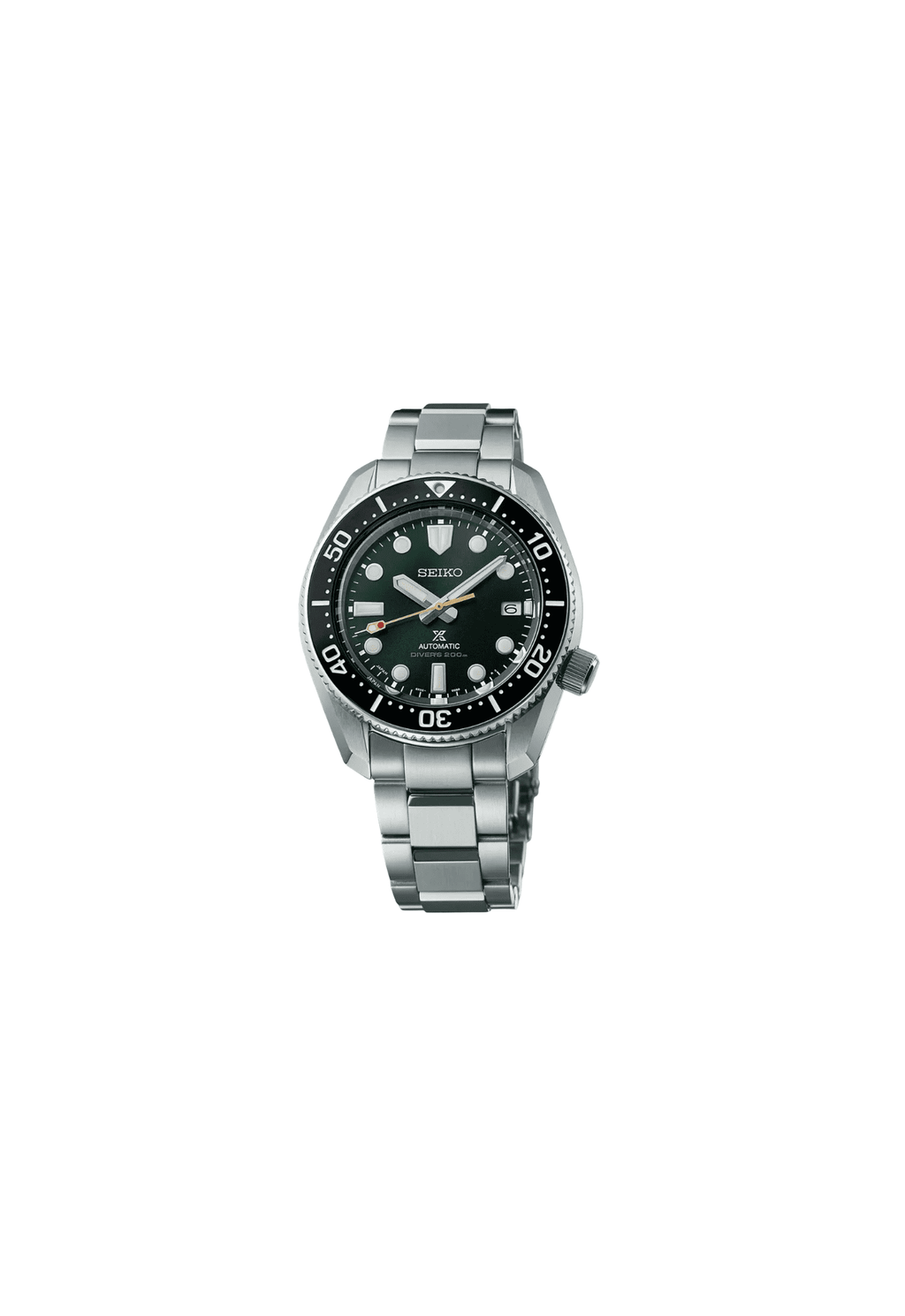 Orologio automatico verde Seiko, bracciale acciaio, lunetta nera
