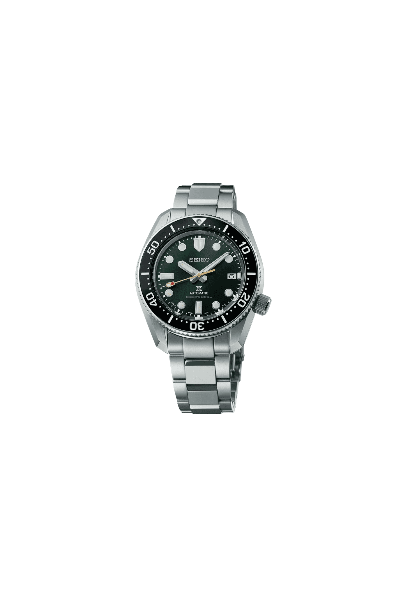 Orologio automatico verde Seiko, bracciale acciaio, lunetta nera