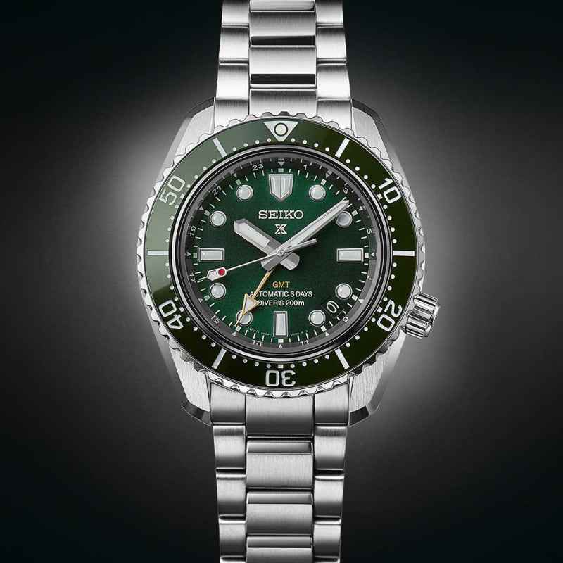 Orologio Seiko sub 42mm acciaio, quadrante verde, lancette e indici luminosi