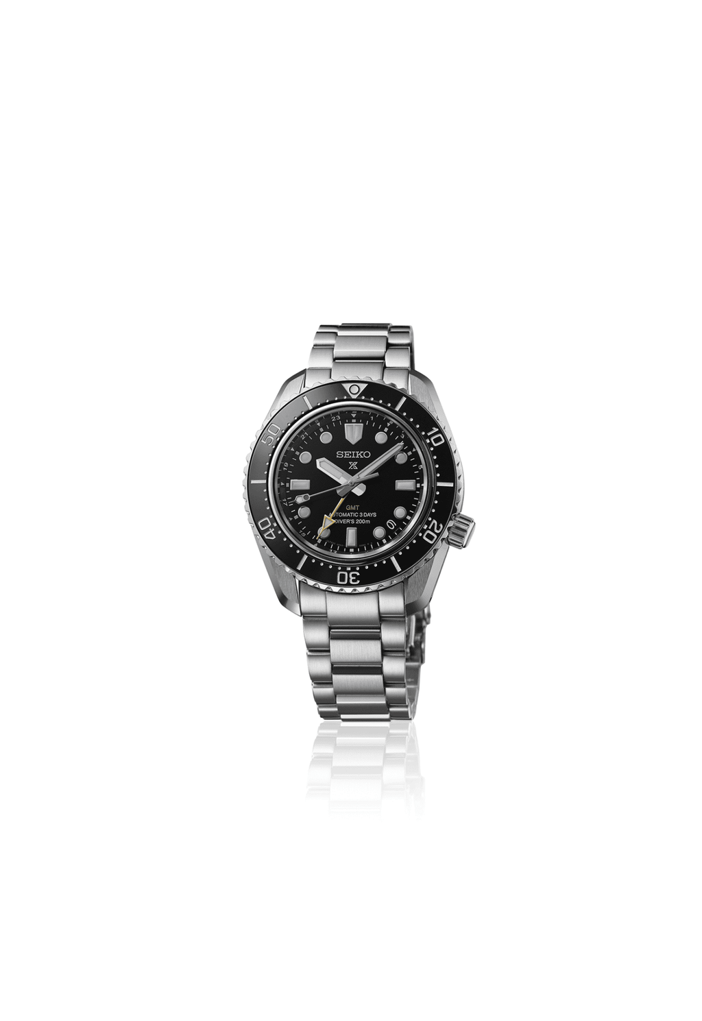 Orologio automatico GMT con quadrante nero, cassa rotonda 42 mm e bracciale in acciaio