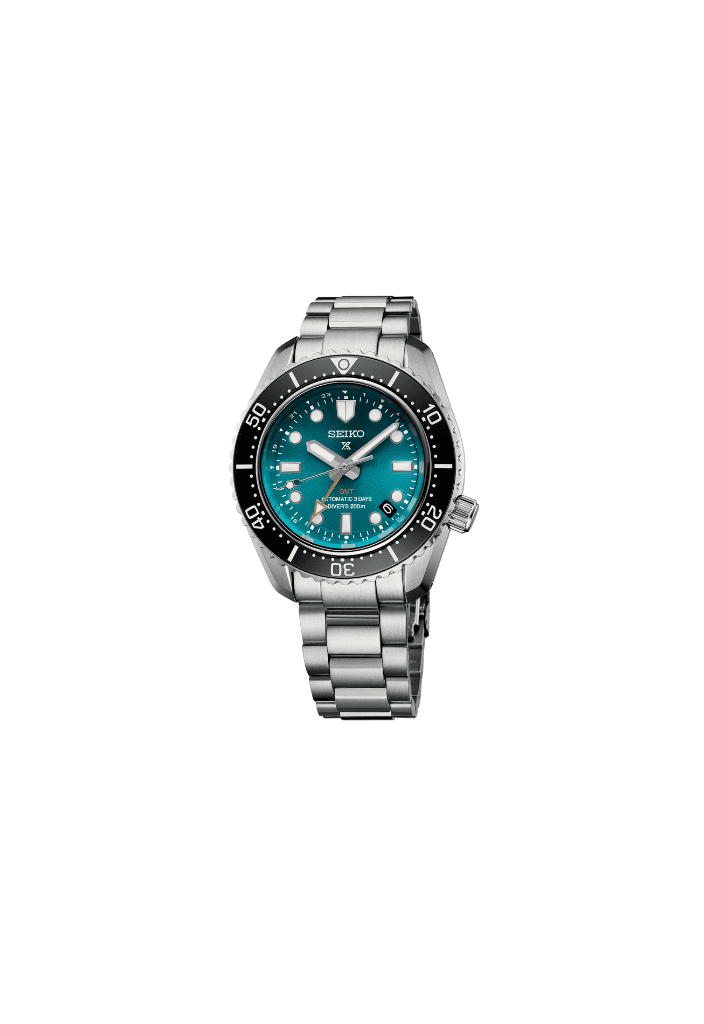 Orologio diver automatico 42 mm, quadrante blu-verde GMT, bracciale in acciaio.