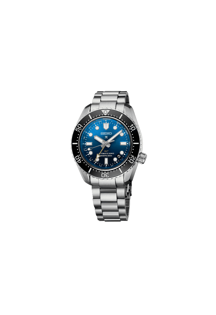 Orologio subacqueo automatico con quadrante blu sfumato e bracciale in acciaio.