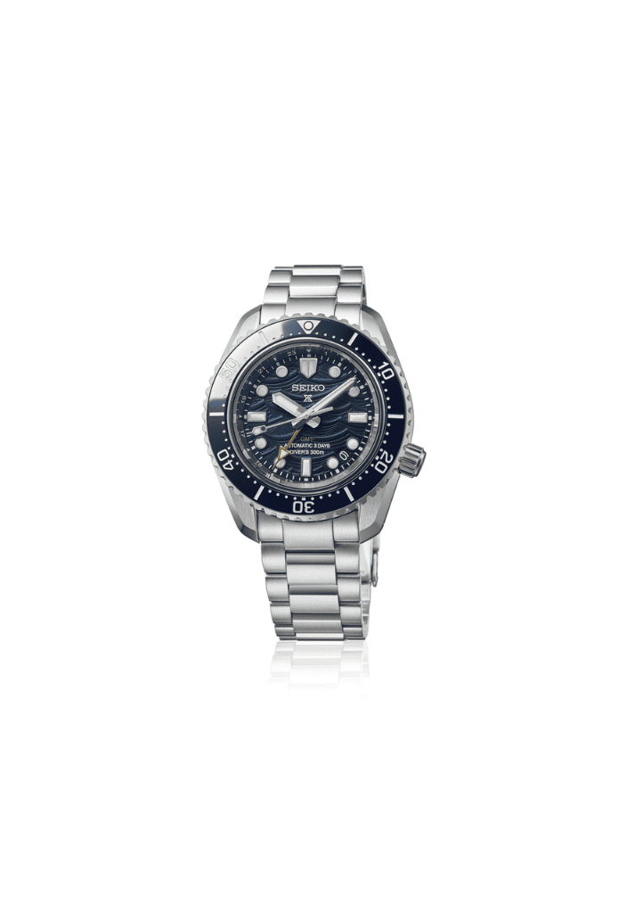 Orologio sub automatico Seiko con quadrante blu e bracciale d’acciaio, cassa 42 mm