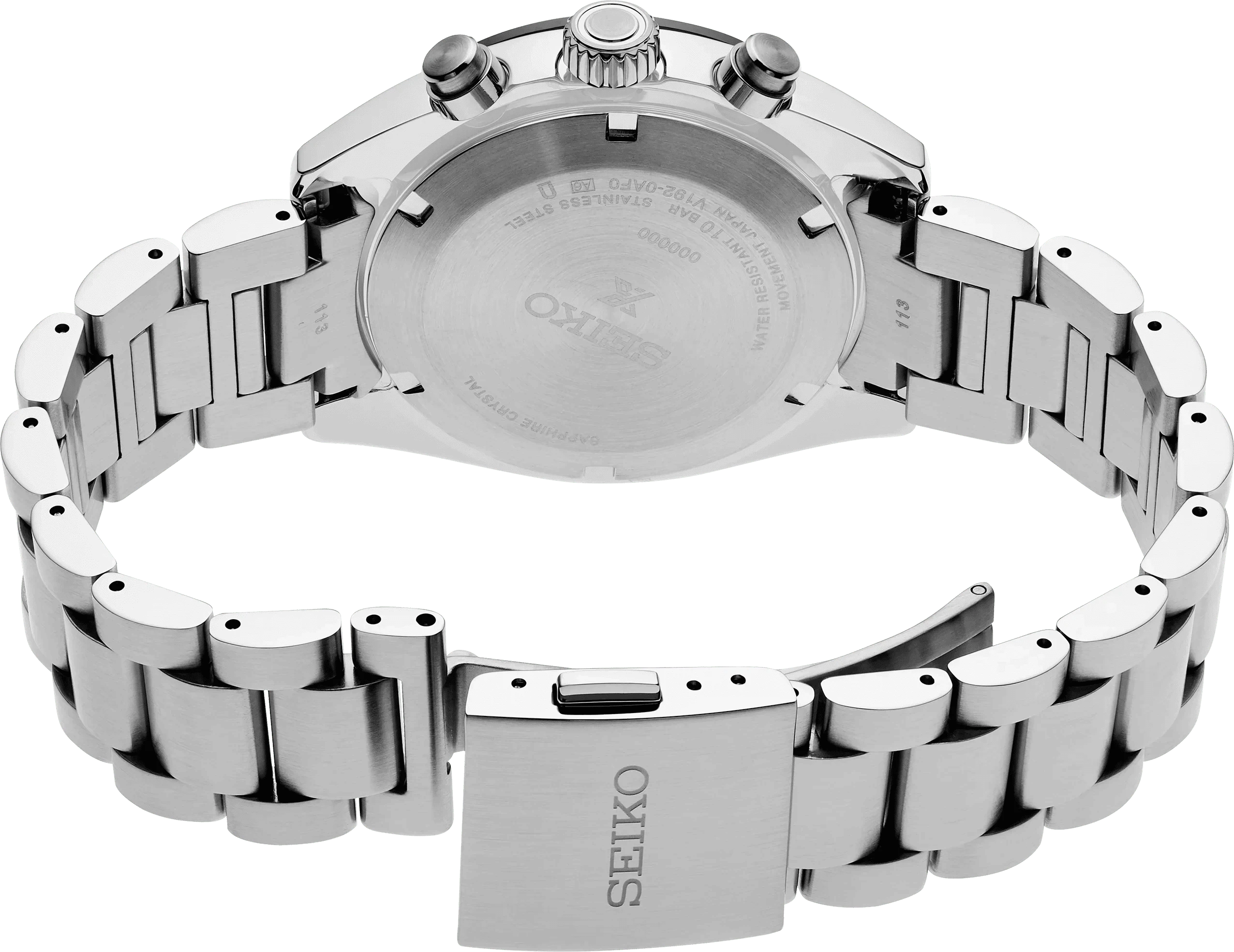 Orologio Seiko con fondello in acciaio e fibbia bracciale, chiusura visibile