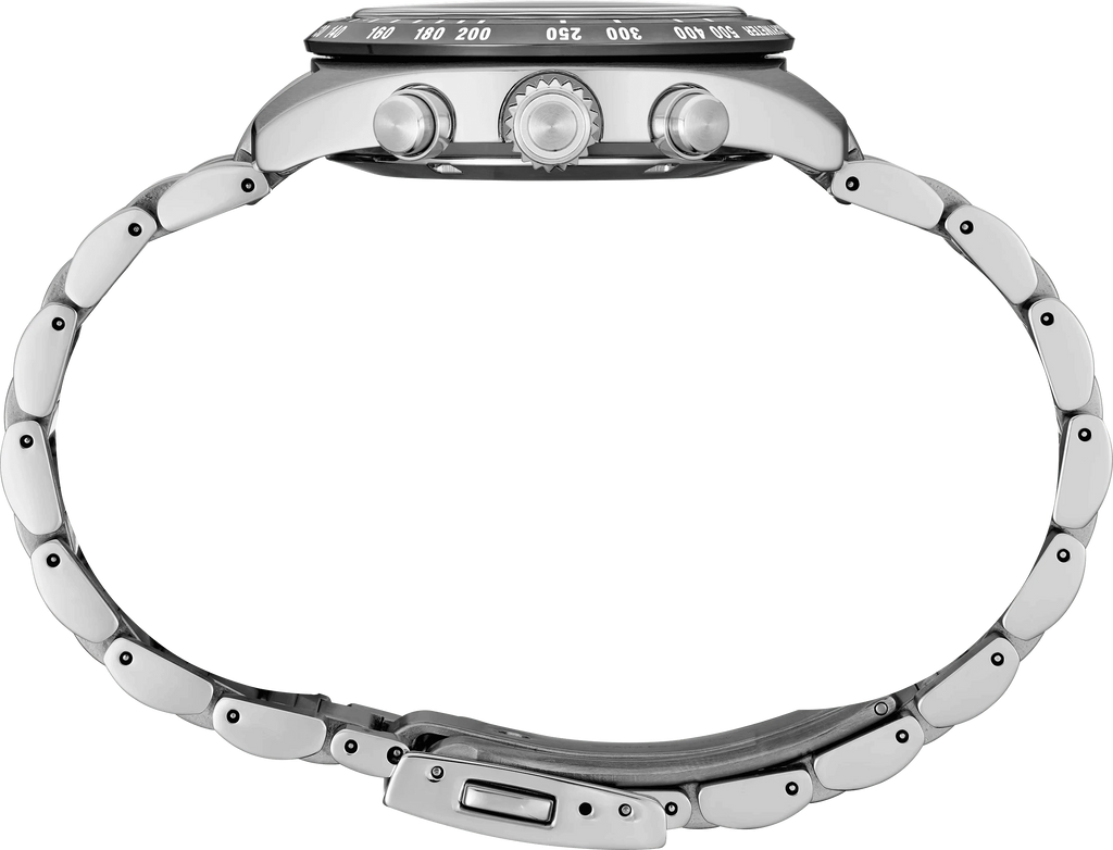 Orologio Seiko cronografo solare con corona e pulsanti laterali in acciaio