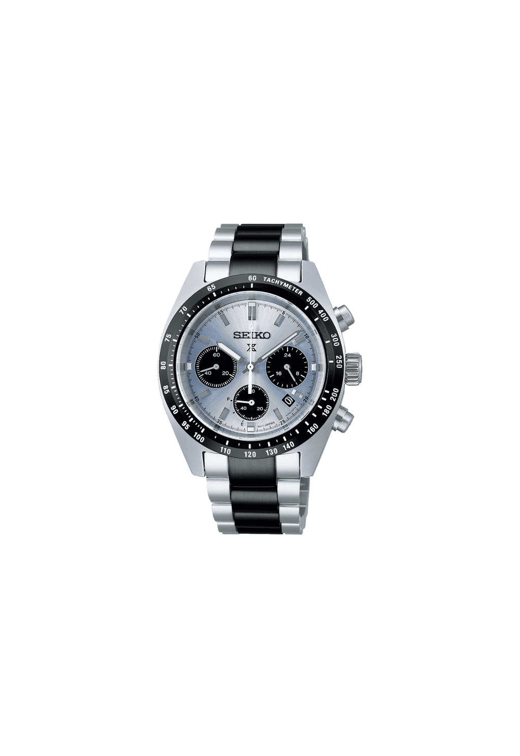 Orologio cronografo solare Seiko, quadrante ice-blue, bracciale metallico