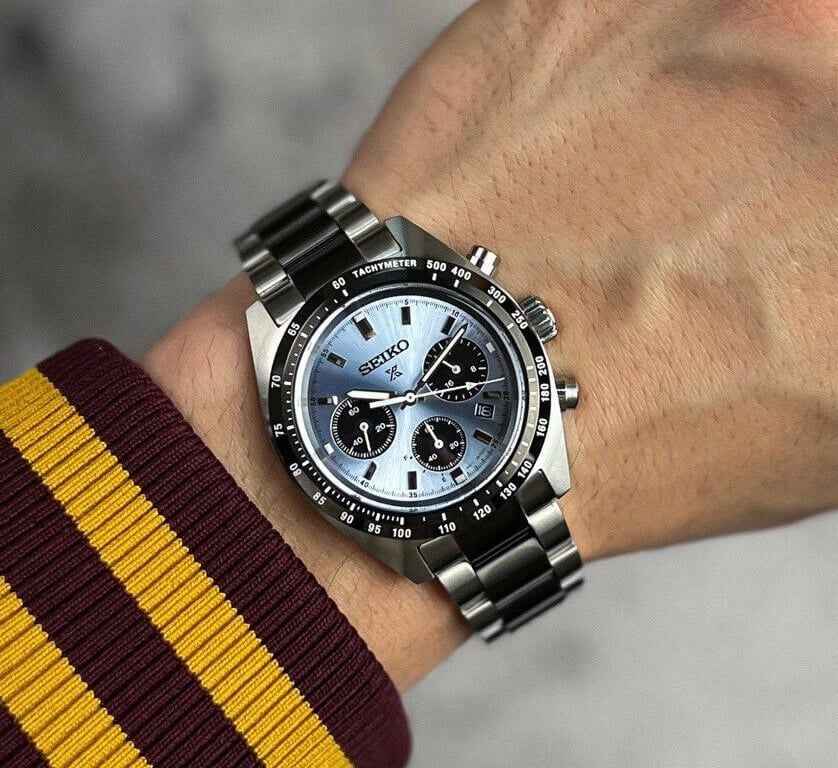 Orologio Seiko cronografo solare con quadrante ice-blue e bracciale in acciaio, 39 mm
