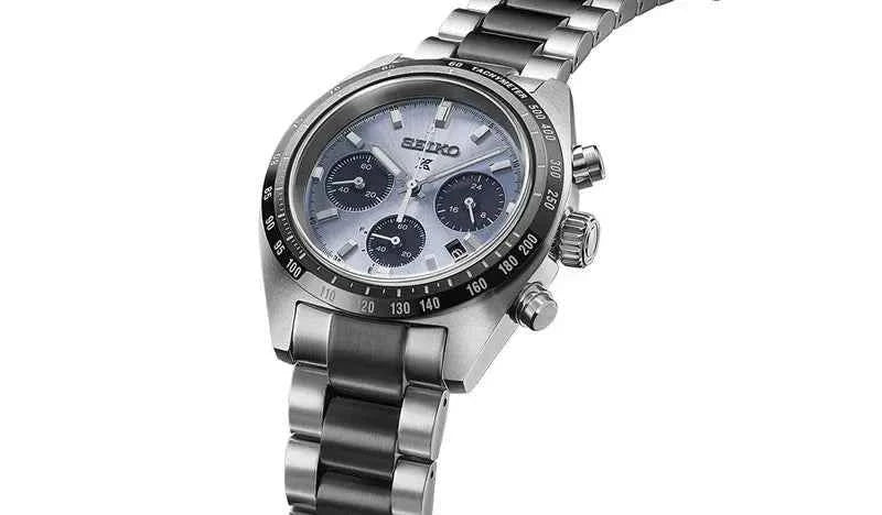 Orologio Seiko con cronografo solare, quadrante ice-blue e cinturino bracciale in acciaio