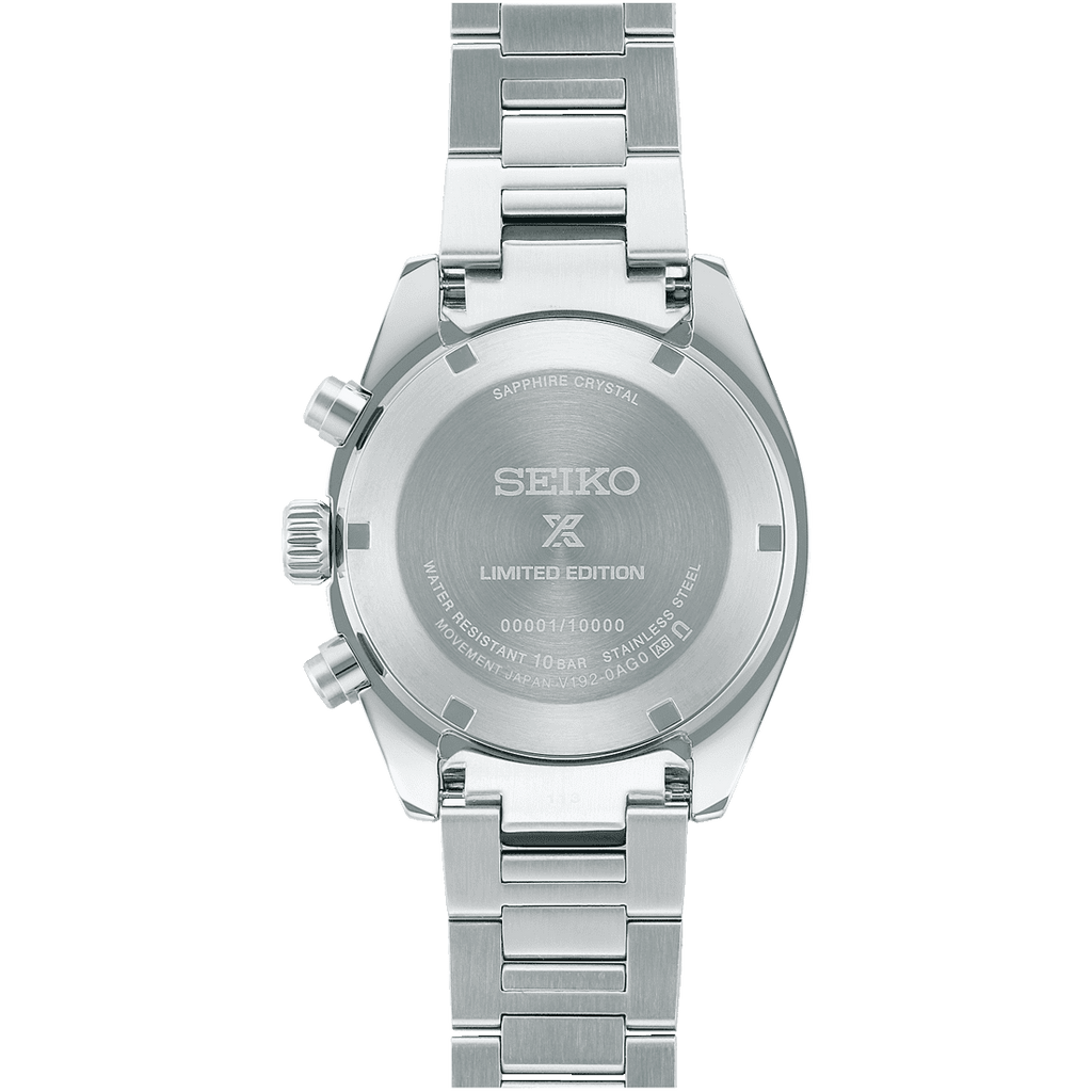 Orologio Seiko cronografo con fondello posteriore in acciaio, testo inciso