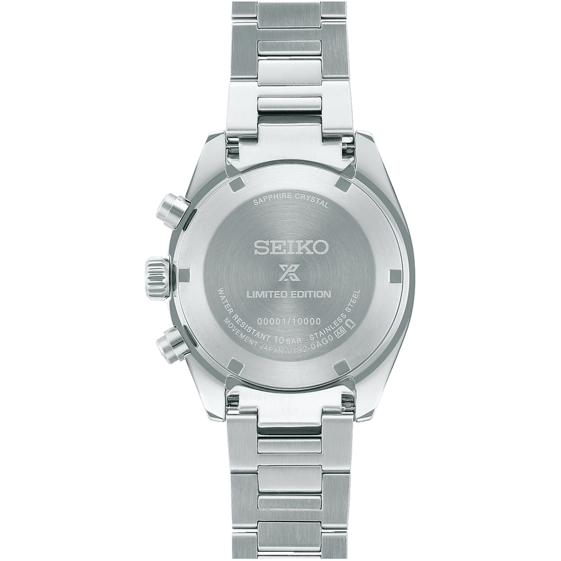 Orologio Seiko cronografo con fondello posteriore in acciaio, testo inciso