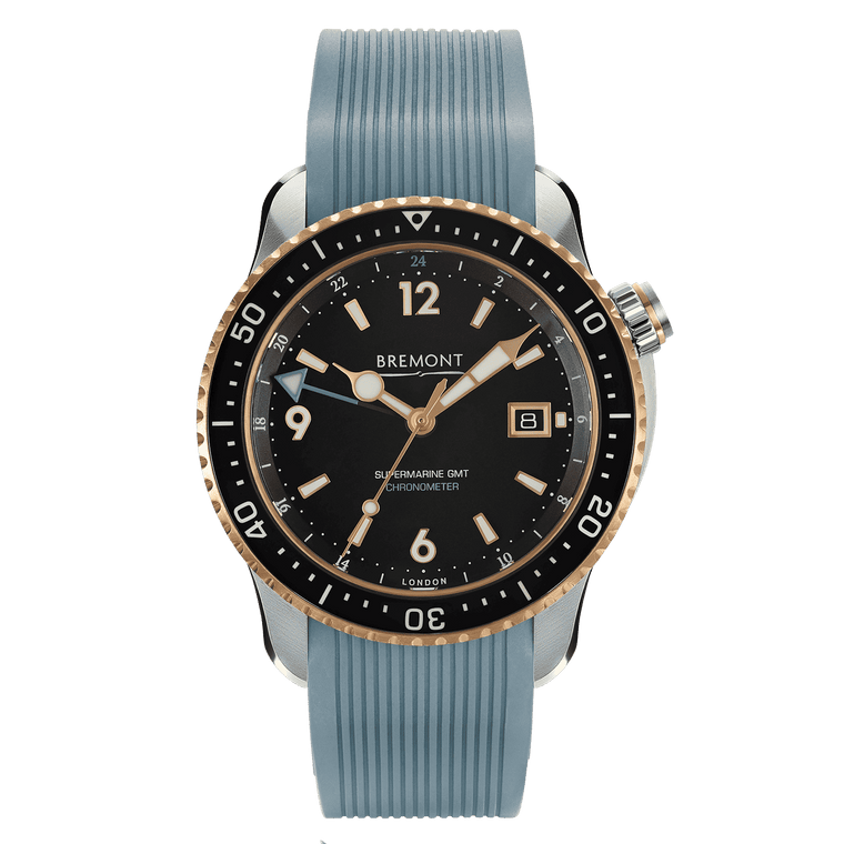 Bremont Supermarine Descent II R-S Uomo Swiss Made 43 mm Cassa Titanio e Bronzo Quadrante Nero Automatico Calibro BE-93-2AV COSC Cronometro Vetro Zaffiro Cinturino Gomma Nero Valvola Elio GMT Data 500m Ref. Descent-II-R-S