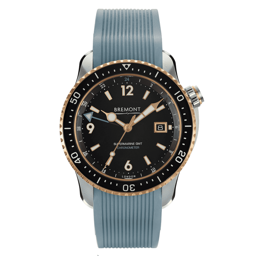Bremont Supermarine Descent II R-S Uomo Swiss Made 43 mm Cassa Titanio e Bronzo Quadrante Nero Automatico Calibro BE-93-2AV COSC Cronometro Vetro Zaffiro Cinturino Gomma Nero Valvola Elio GMT Data 500m Ref. Descent-II-R-S