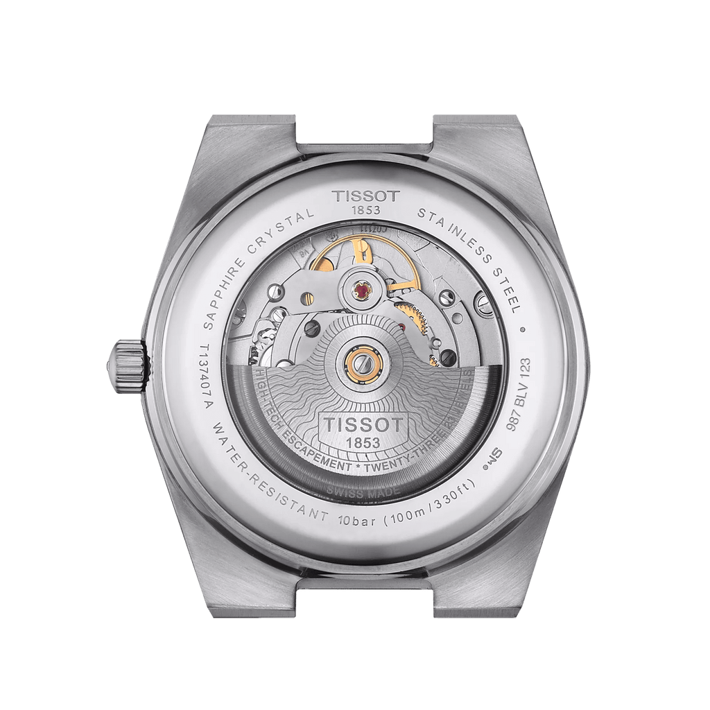 Orologio automatico Tissot con fondello a vista, cassa in acciaio