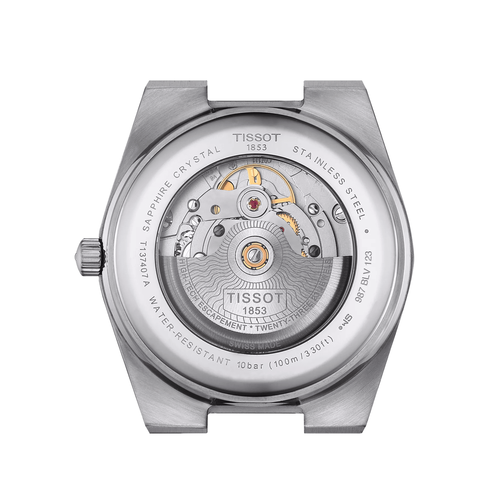 Orologio automatico Tissot con fondello a vista, cassa in acciaio