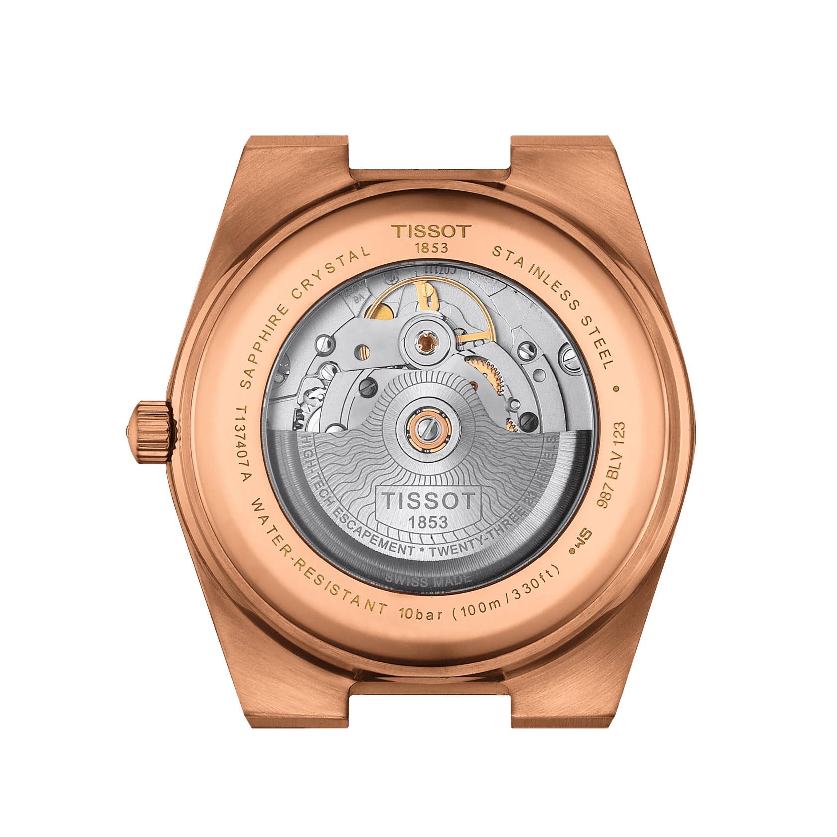 Orologio automatico oro rosa: fondello con movimento visibile