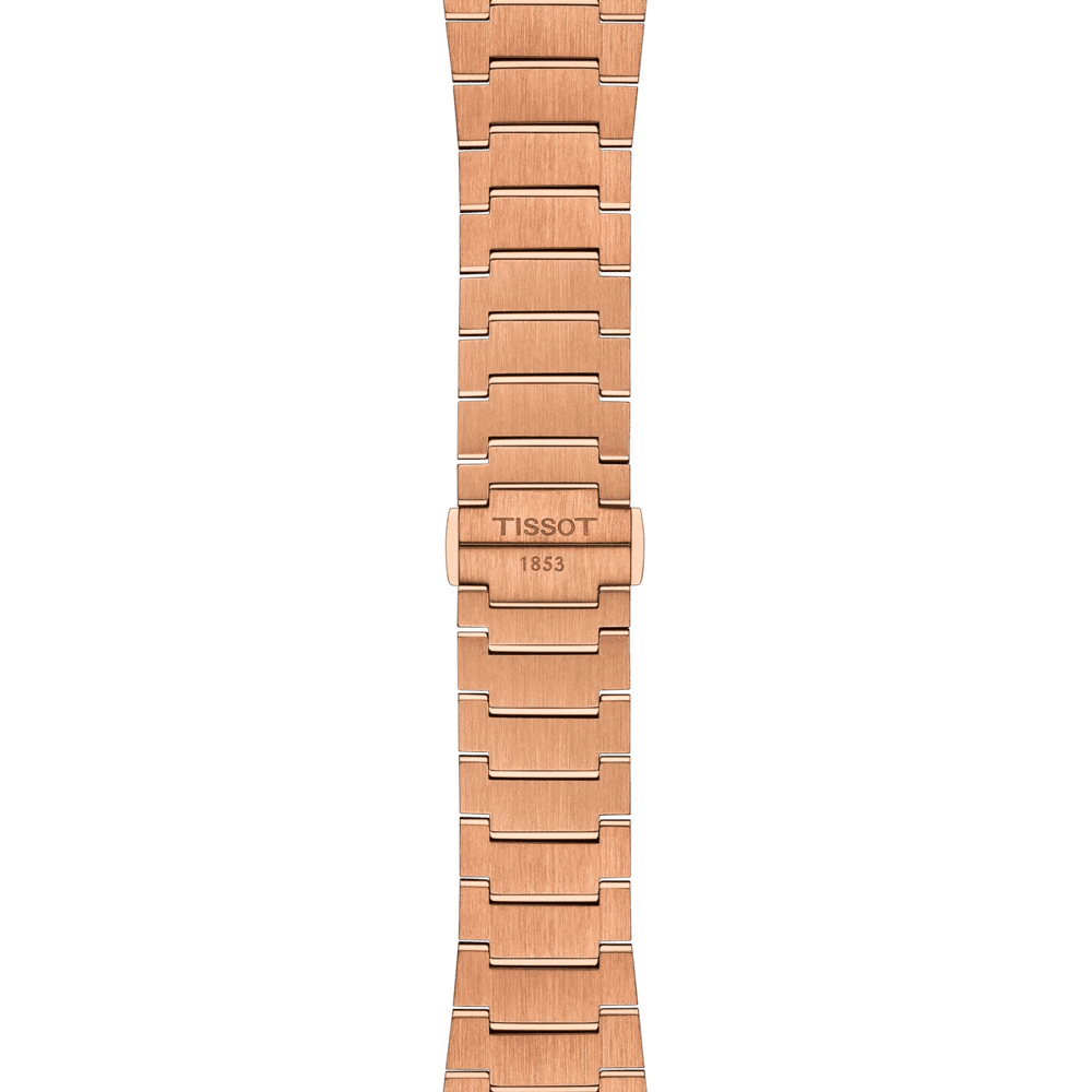 Orologio oro rosa con bracciale a maglie rettangolari e fibbia