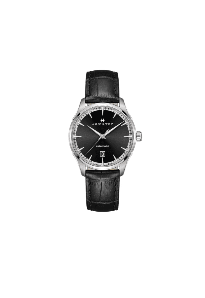 Orologio Hamilton automatico con quadrante nero e cinturino in pelle nera