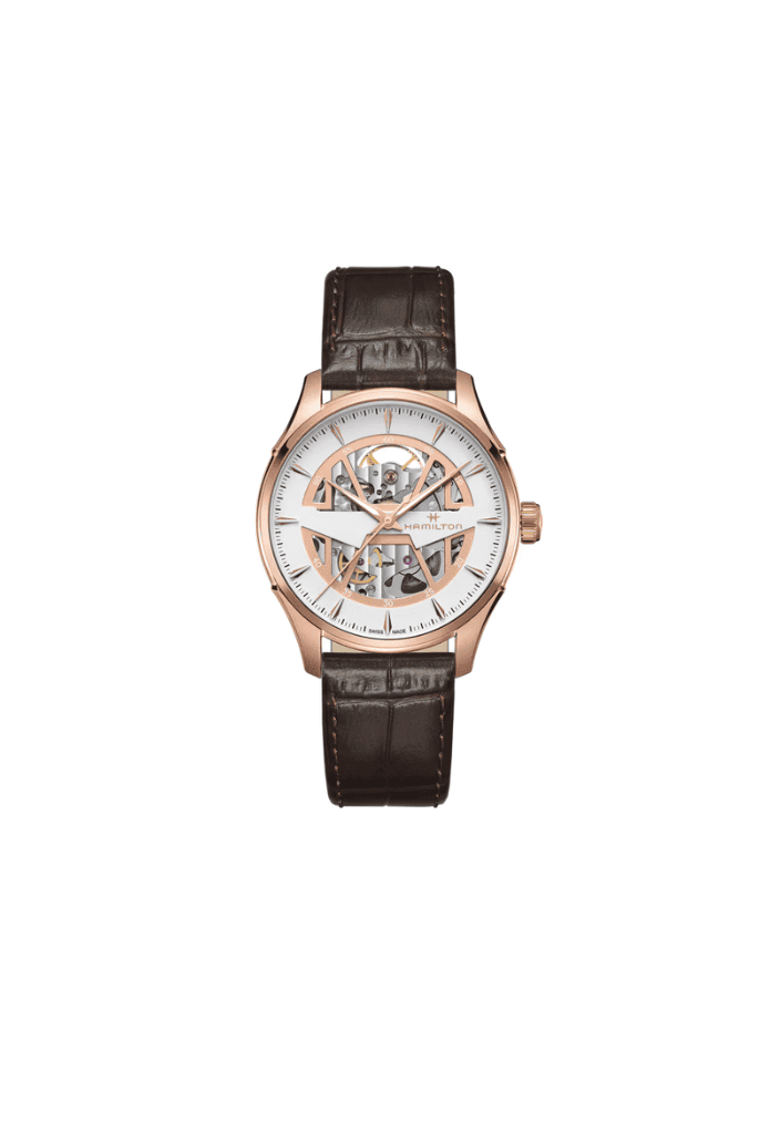 Orologio automatico Hamilton Jazzmaster con quadrante bianco open heart e cinturino in pelle nera