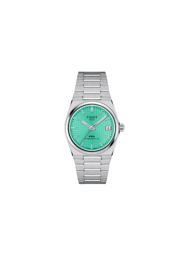 Orologio PRX automatico con quadrante verde acqua e bracciale in acciaio a maglie
