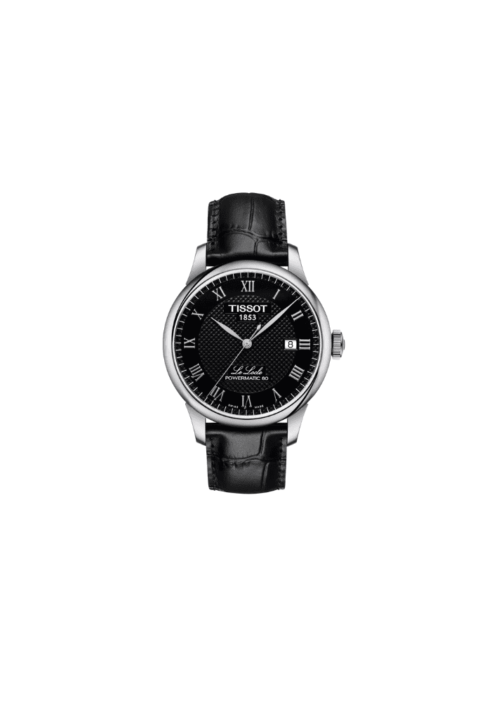 Orologio Tissot automatico con cinturino in pelle nera e quadrante nero rotondo