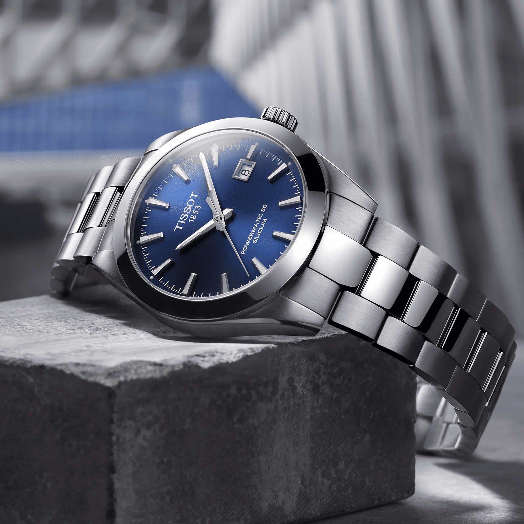 Orologio Tissot Gentleman automatico blu con quadrante blu e bracciale in acciaio