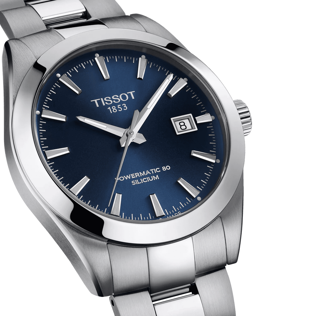 Orologio Tissot Gentleman blu con lancette argentate e datario a ore 3