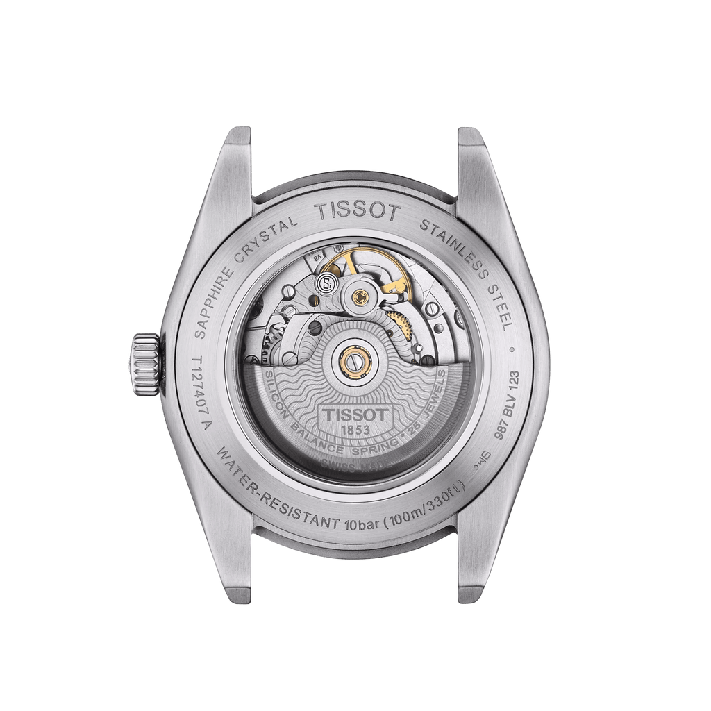 Orologio Tissot Gentleman automatico blu con fondello a vista e cinturino in acciaio