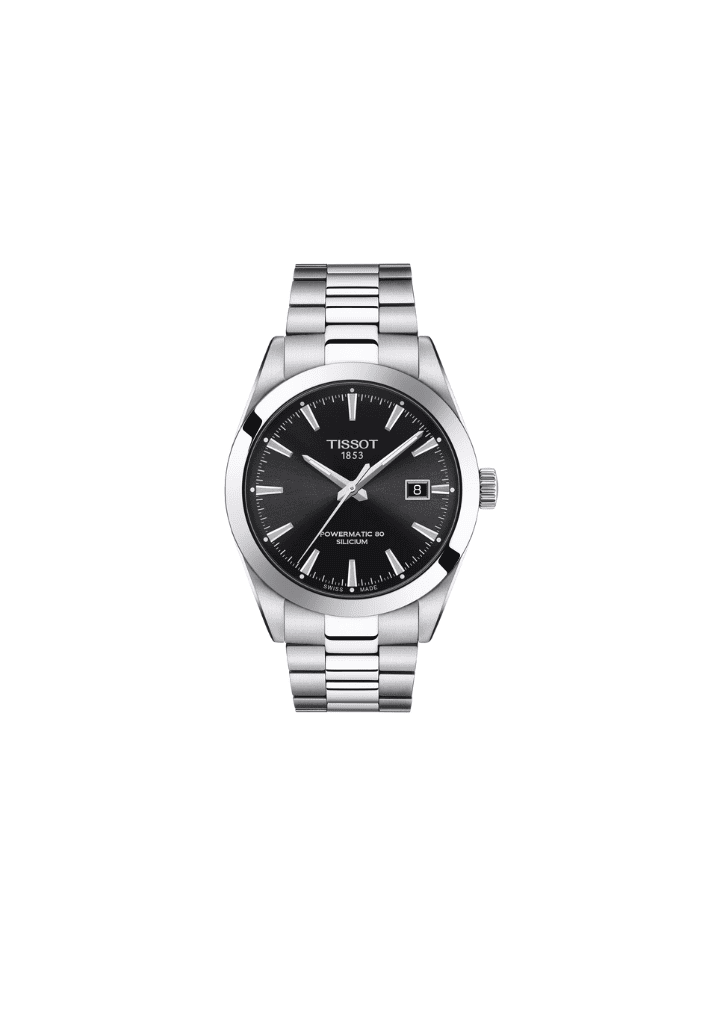 Orologio automatico Tissot con quadrante nero e cinturino in acciaio, 40 mm