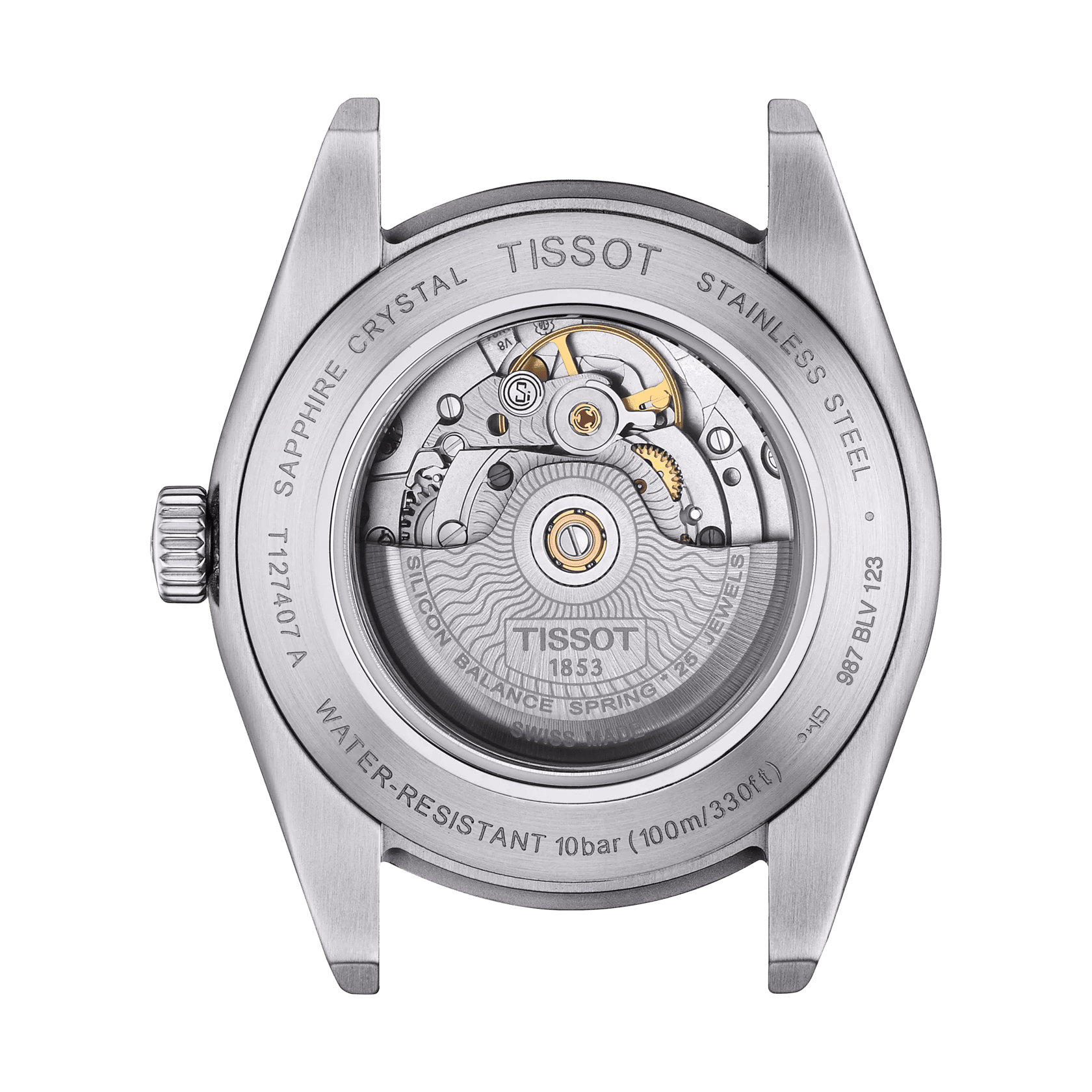Orologio automatico Tissot con cassa in acciaio, fondello a vista e cinturino a maglia