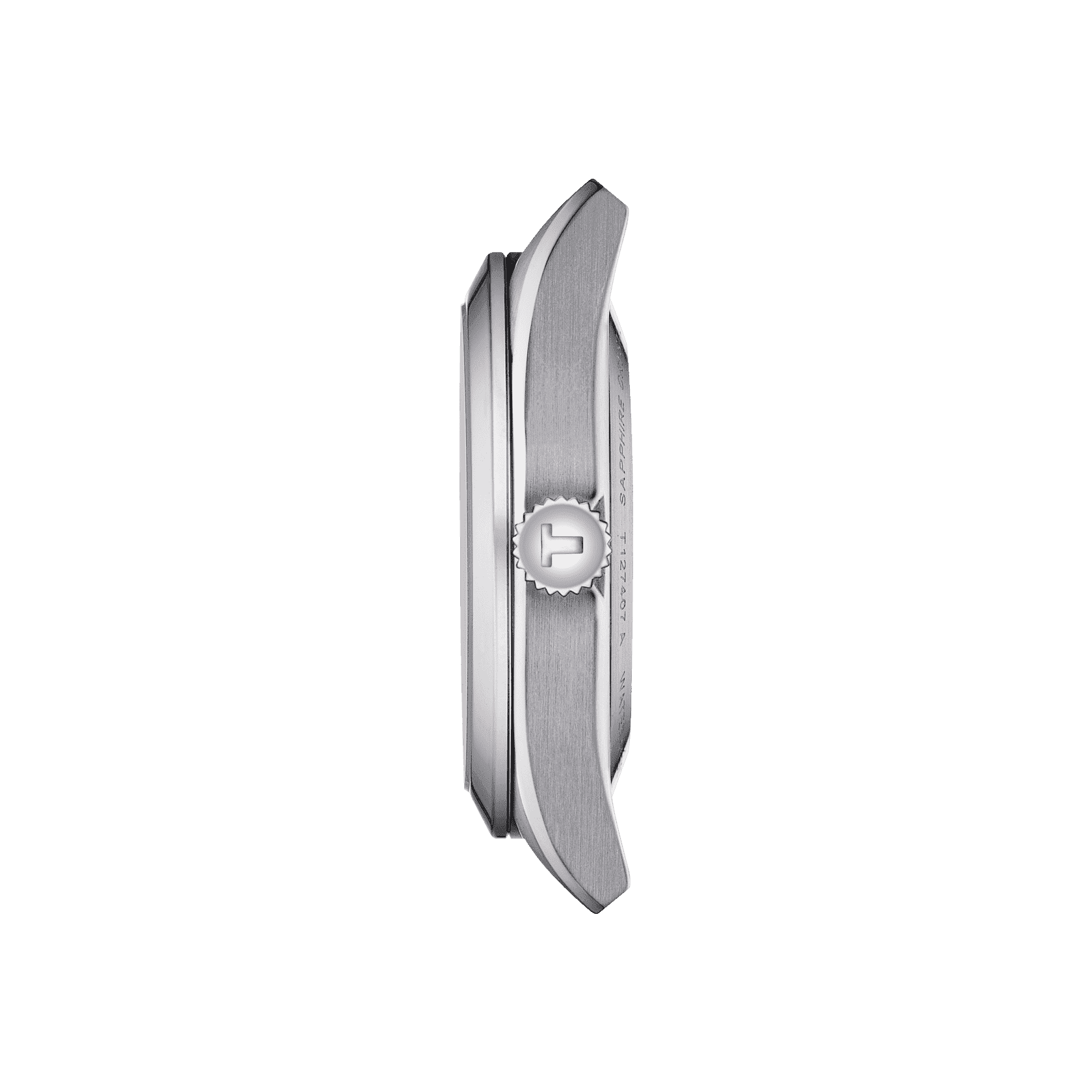 Orologio Tissot automatico, lato cassa in acciaio con corona