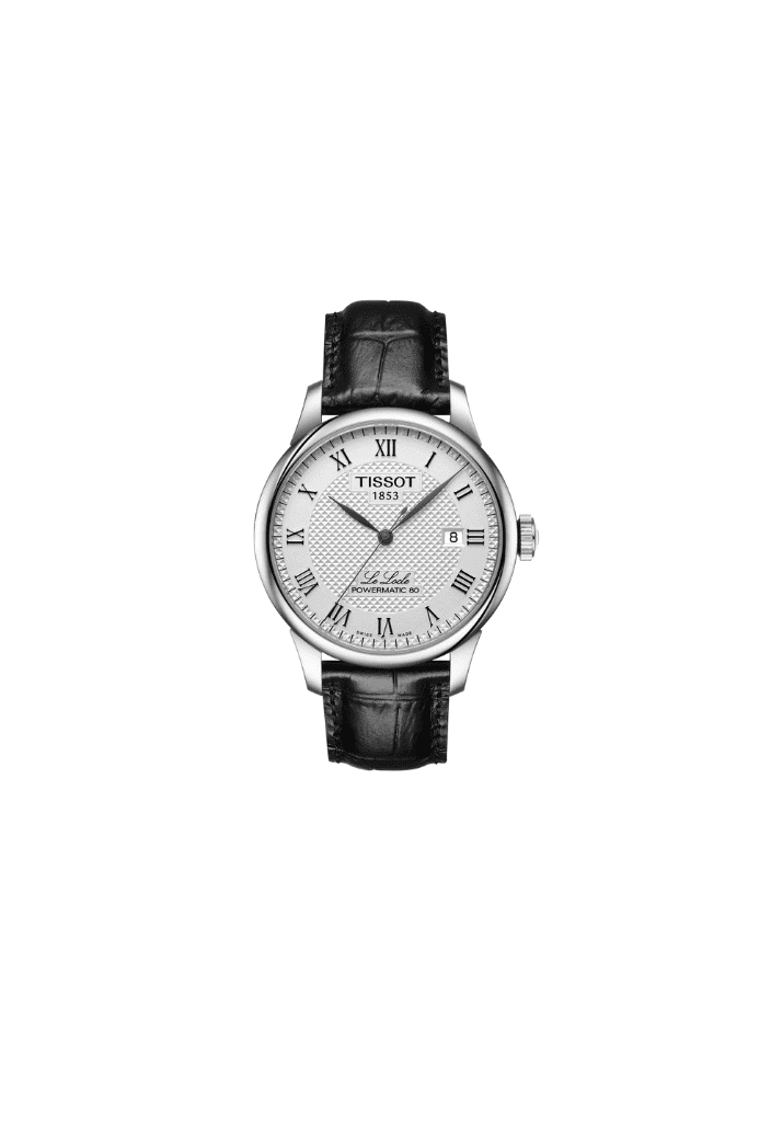 Orologio Tissot con cassa argento tonda e quadrante bianco, cinturino in pelle nera