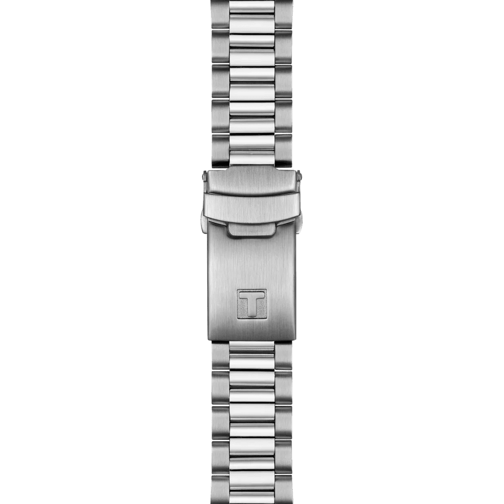 Bracciale in acciaio con fibbia e maglie, finitura satinata.