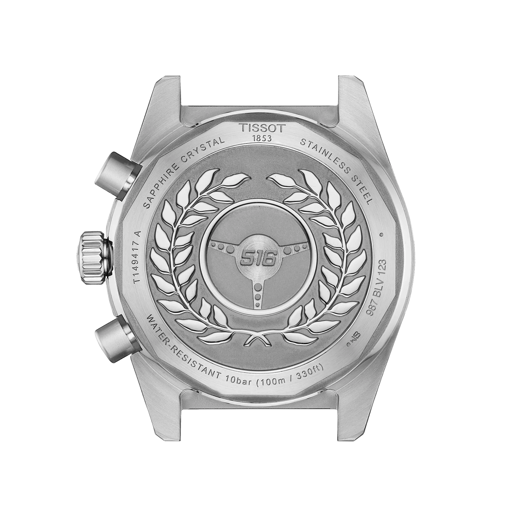 Retro dell’orologio in acciaio con incisioni e simbolo 516.