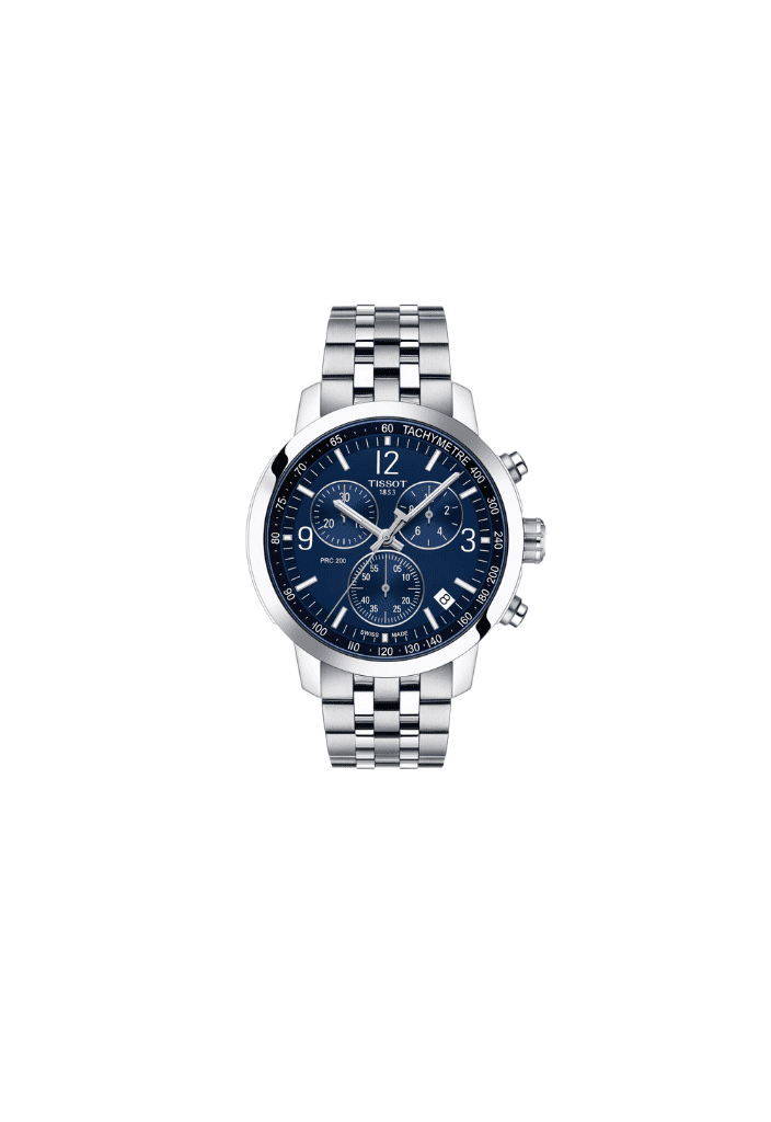 Orologio cronografo da uomo Tissot con quadrante blu e bracciale in acciaio