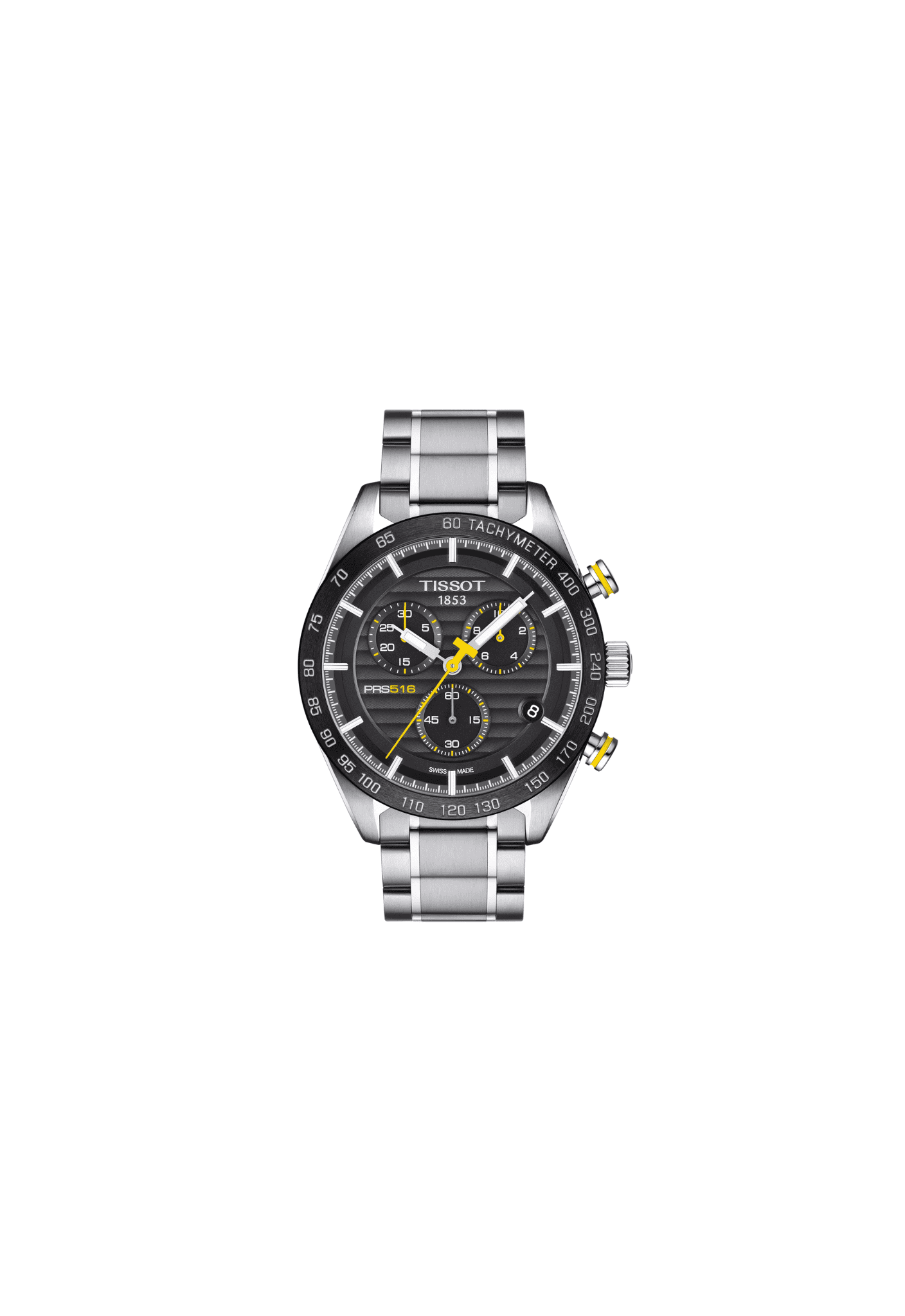 Orologio cronografo Tissot PRS 516 42mm, quadrante nero con contatori gialli
