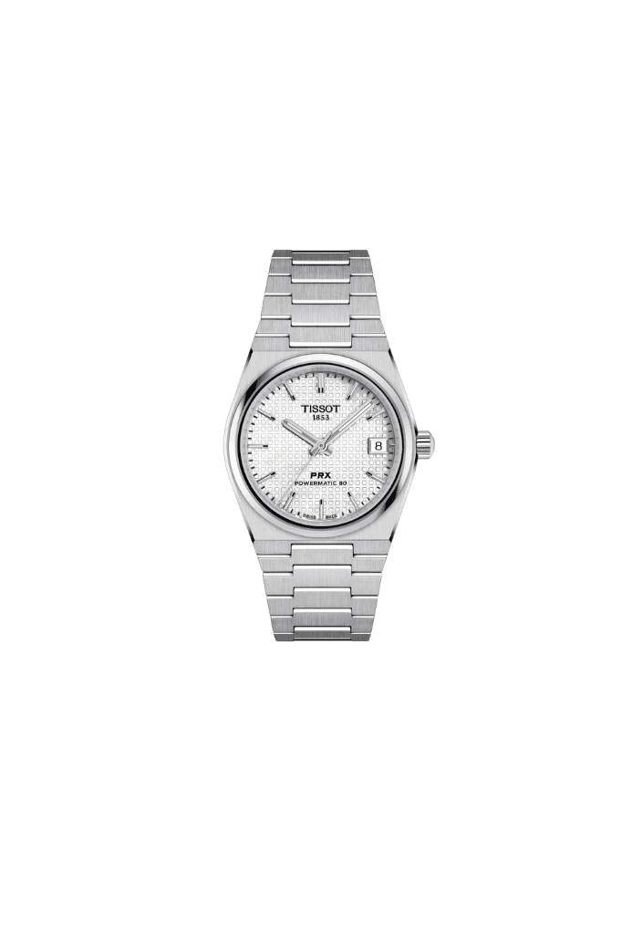 Orologio automatico Tissot PRX 35 mm con quadrante bianco e bracciale in acciaio