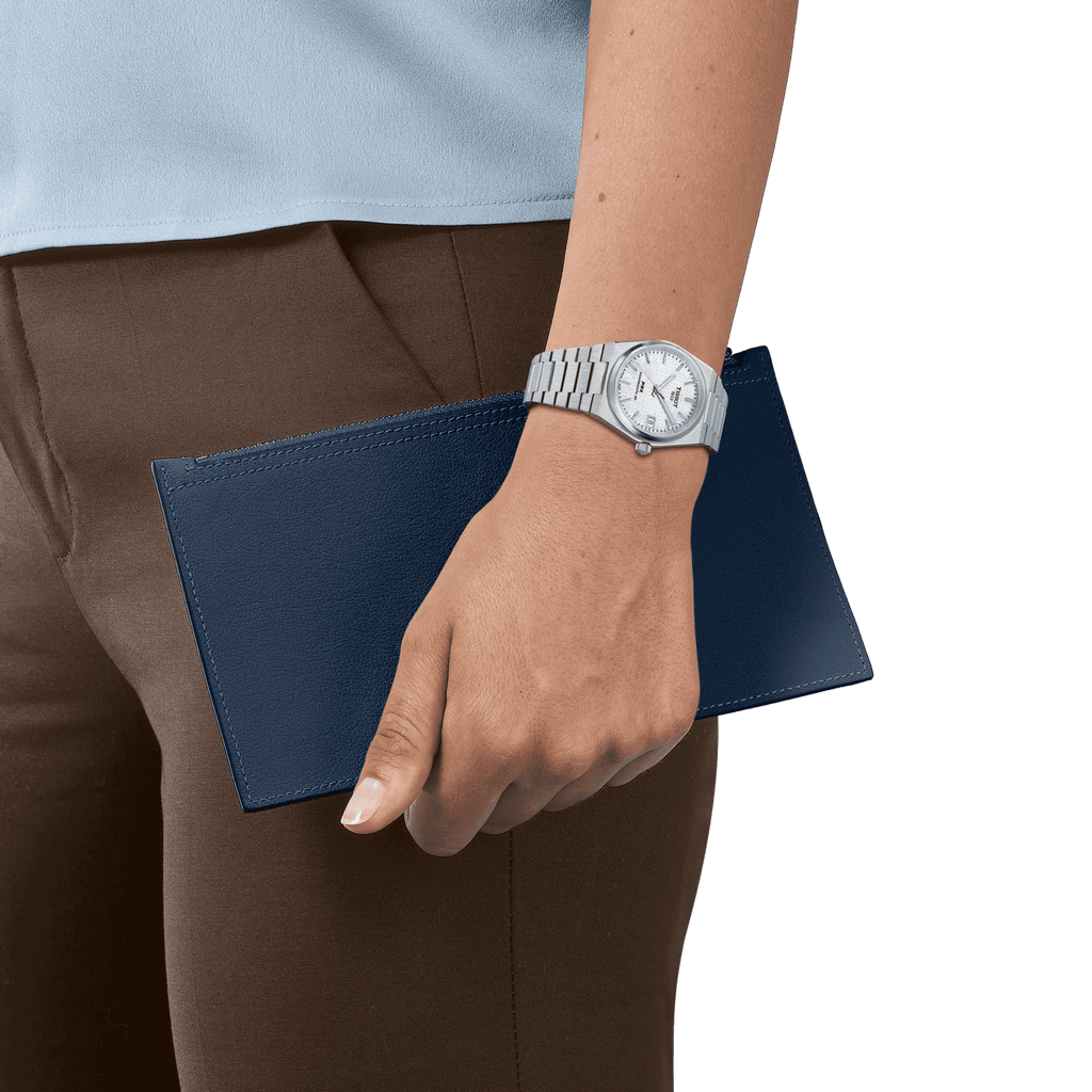 Orologio automatico in acciaio con quadrante bianco e bracciale a maglie
