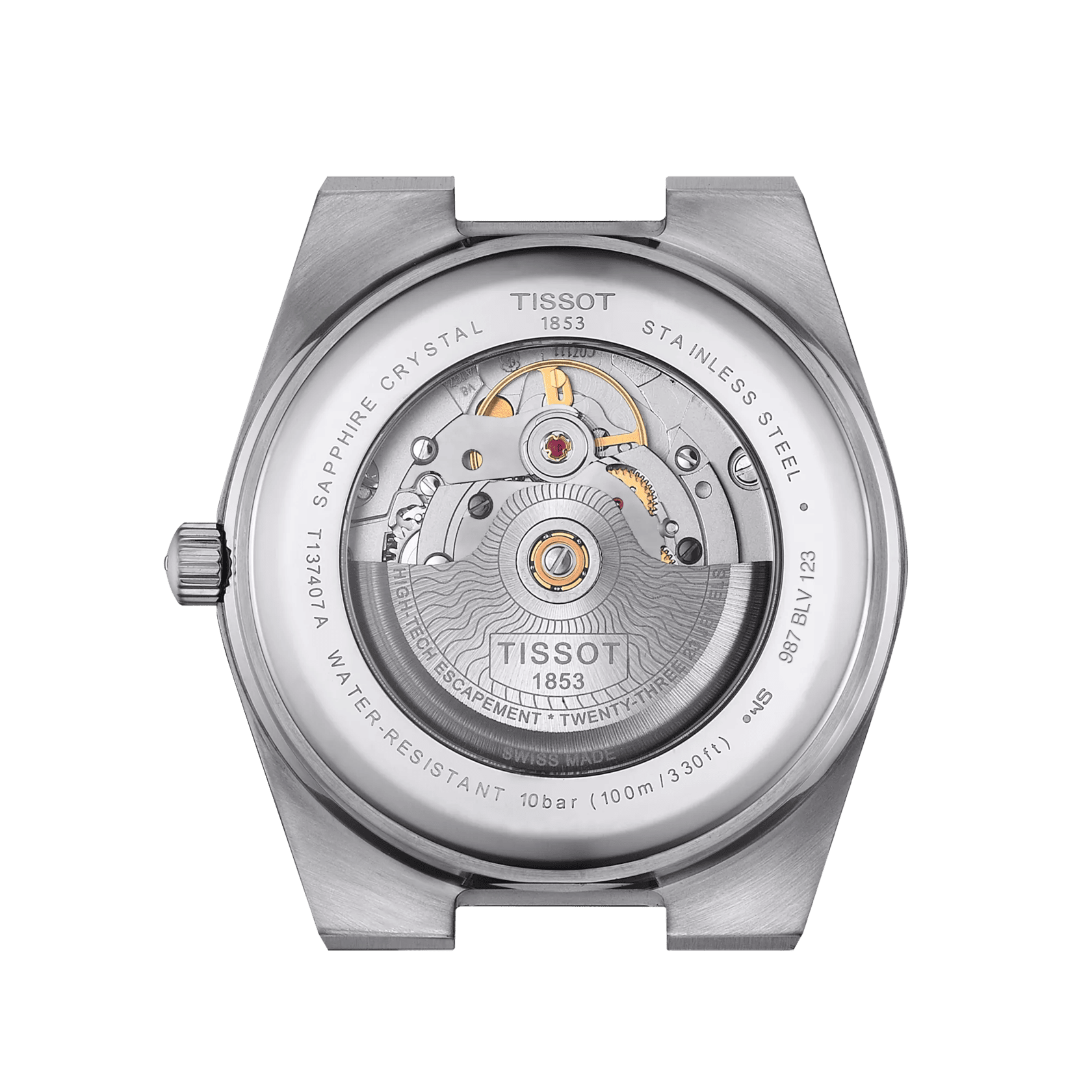 Orologio automatico Tissot PRX con fondello trasparente e movimento visibile