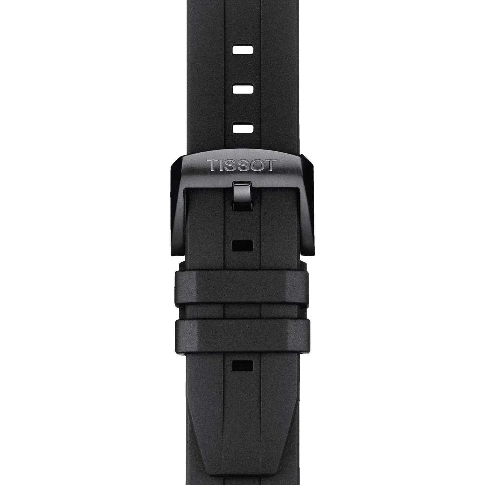 Cinturino e fibbia dell’orologio: caucciù nero con logo TISSOT e asole regolazione