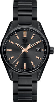 Orologio TAG Heuer Carrera donna nero PVD, quadrante nero, data, bracciale acciaio.