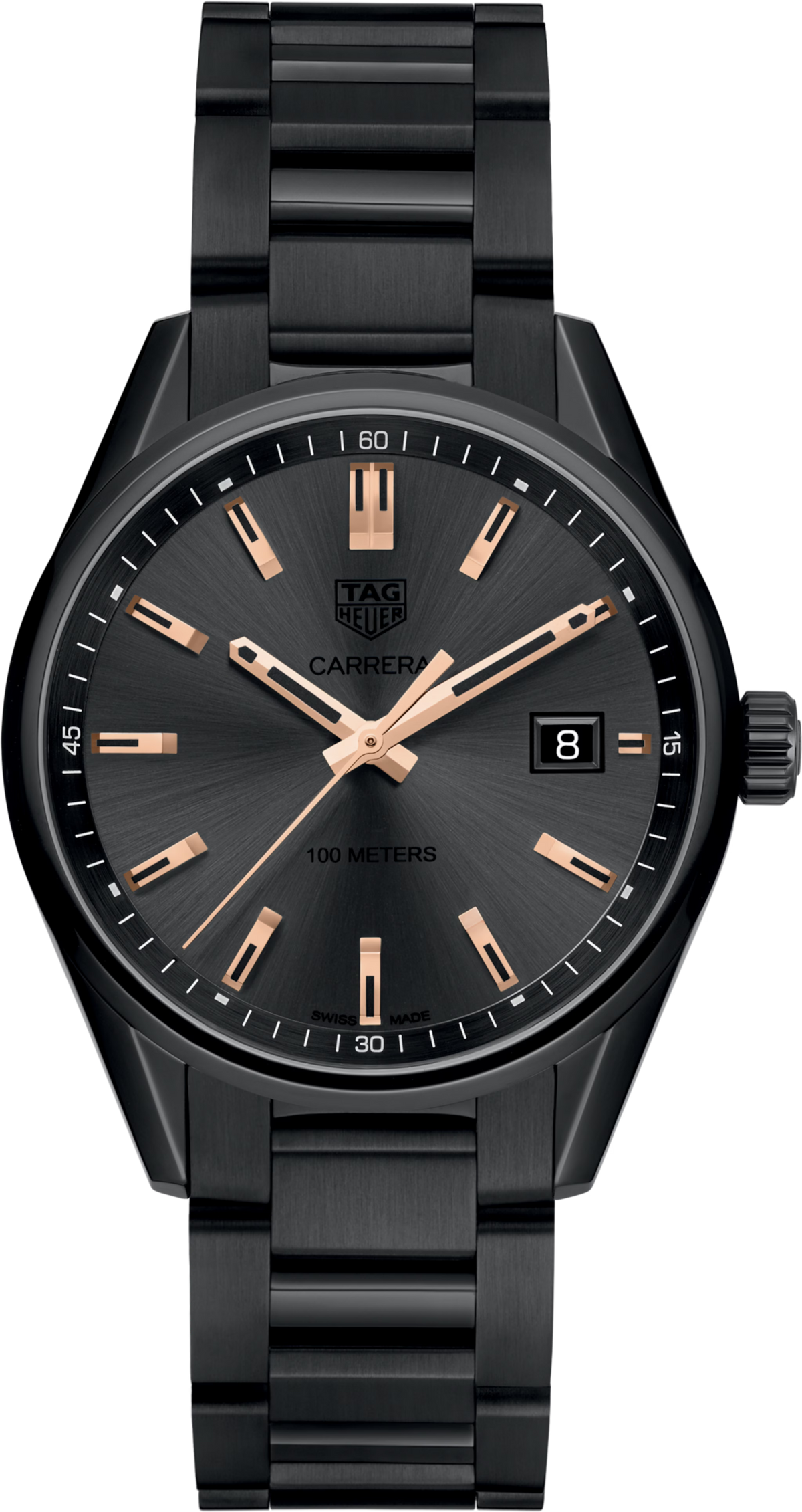 Orologio TAG Heuer Carrera donna nero PVD, quadrante nero, data, bracciale acciaio.
