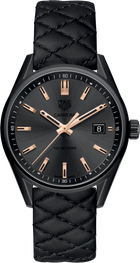 TAG Heuer Carrera Special Edition Donna 39 mm Acciaio Nero PVD Quadrante Nero Lunetta Fissa Vetro Zaffiro Quarzo Data Cinturino Pelle Nera 10 ATM Swiss Made Ref. WAR1113.FC6392