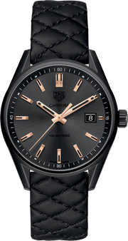 Orologio TAG Heuer Carrera da donna con cinturino in pelle nera e quadrante nero con data