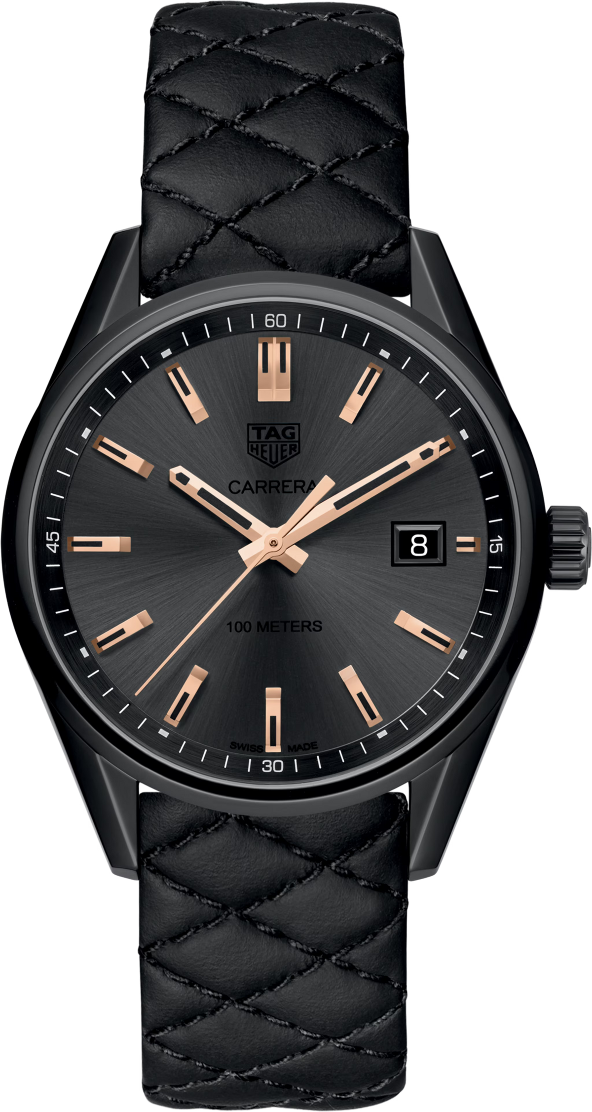 Orologio TAG Heuer Carrera da donna con cinturino in pelle nera e quadrante nero con data
