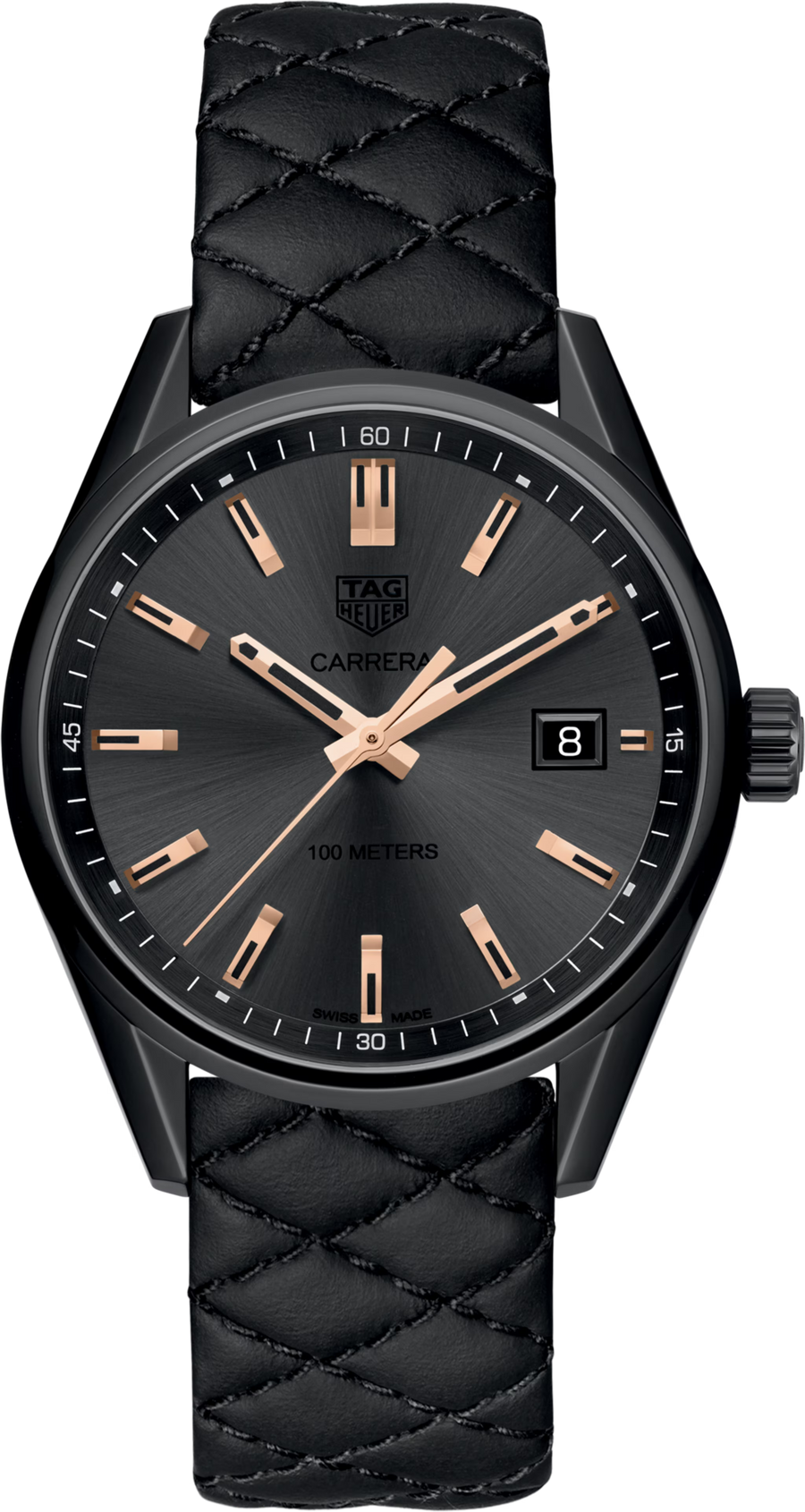 TAG Heuer Carrera Special Edition Donna 39 mm Acciaio Nero PVD Quadrante Nero Lunetta Fissa Vetro Zaffiro Quarzo Data Cinturino Pelle Nera 10 ATM Swiss Made Ref. WAR1113.FC6392