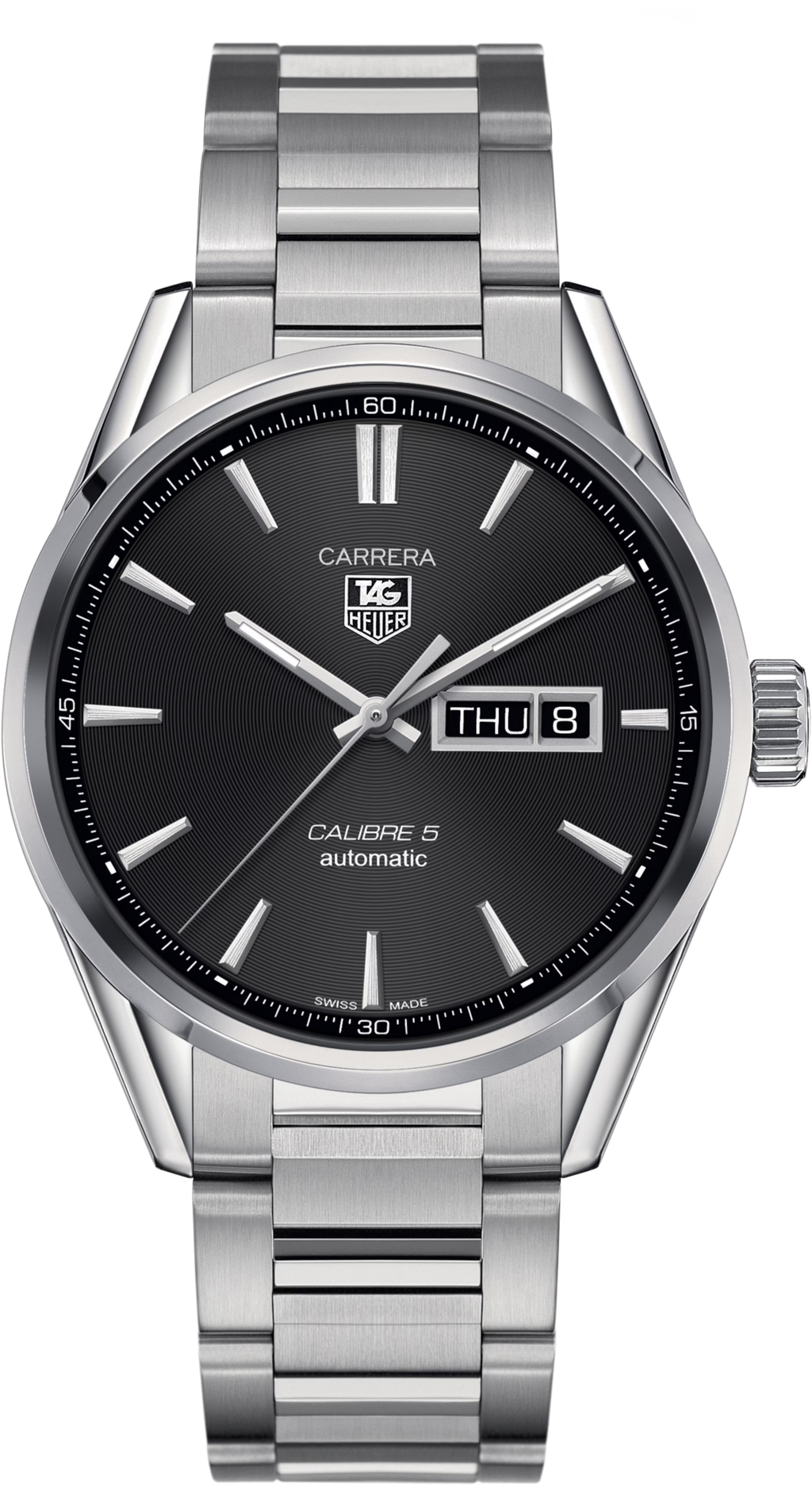 TAG Heuer Carrera Calibre 5 Day-Date Automatico Uomo 41 mm Acciaio Quadrante Nero Azurage Lunetta Fissa Acciaio Vetro Zaffiro Giorno e Data Bracciale Acciaio 100 m Swiss Made Ref. WAR201A.BA0723 Oasi Watch