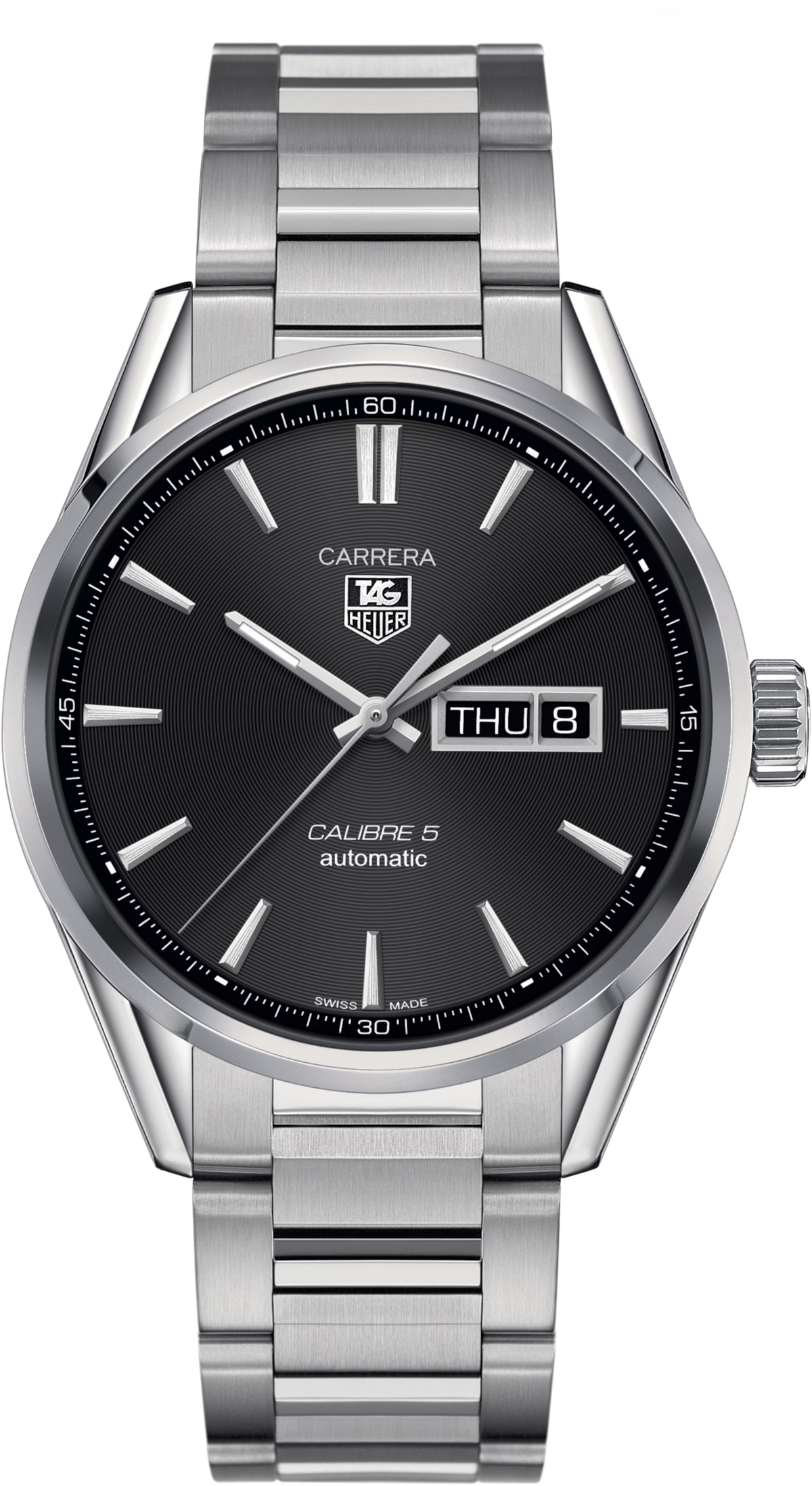 TAG Heuer Carrera Calibre 5 Day-Date Automatico Uomo 41 mm Acciaio Quadrante Nero Azurage Lunetta Fissa Acciaio Vetro Zaffiro Giorno e Data Bracciale Acciaio 100 m Swiss Made Ref. WAR201A.BA0723 Oasi Watch