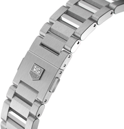 Bracciale in acciaio con maglie e chiusura, logo TAG Heuer sul fermo