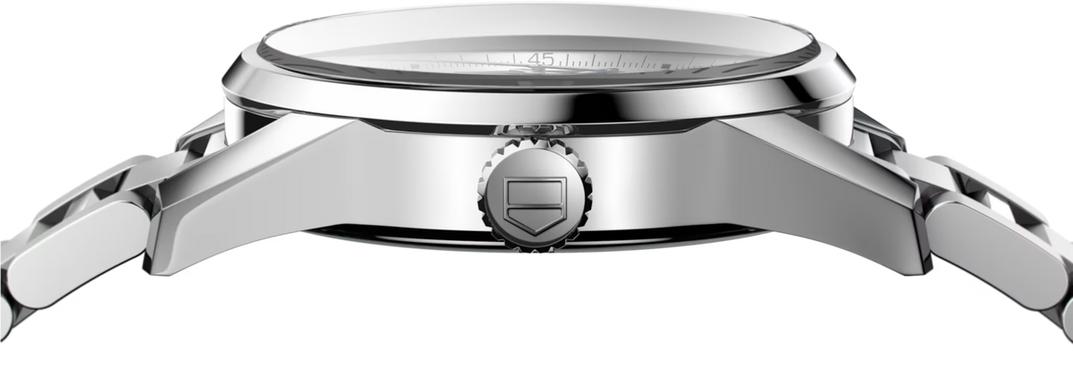 Orologio in acciaio con corona e profilo laterale del fondello lucido