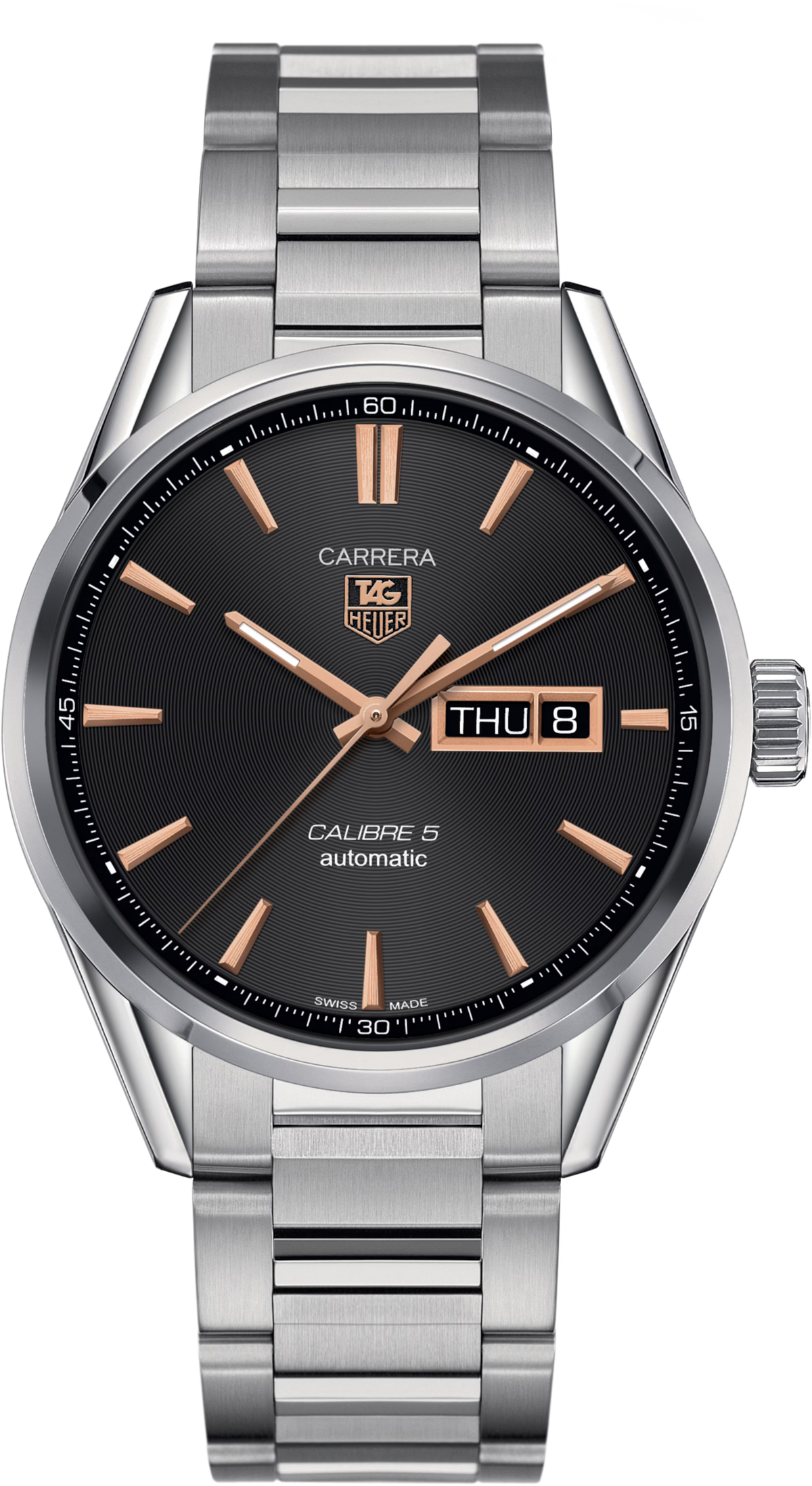 Orologio uomo TAG Heuer Carrera in acciaio, quadrante nero, lancette oro rosa